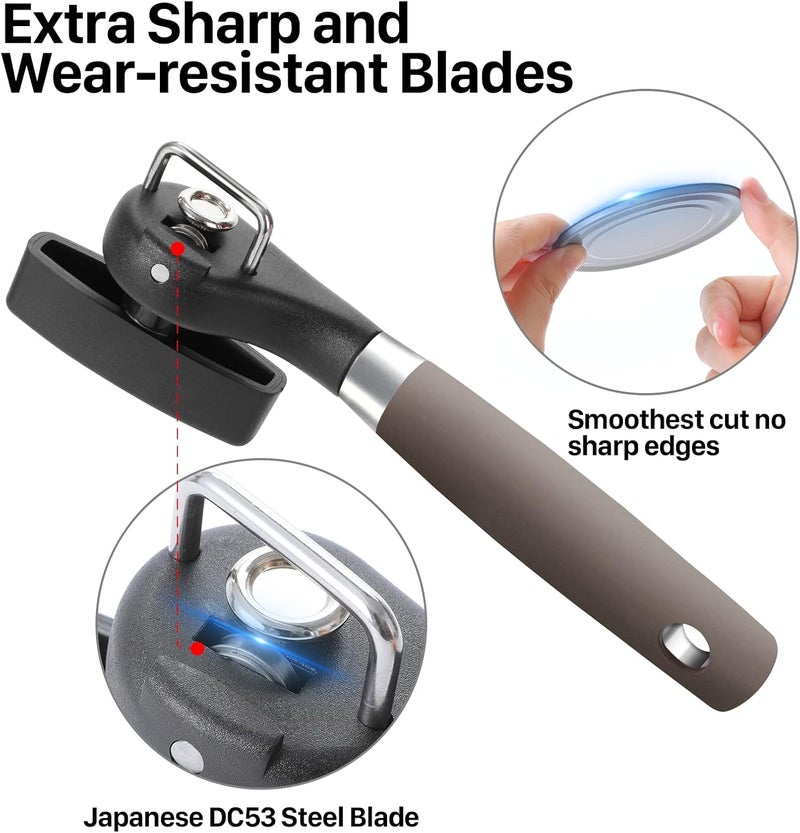 Beneno Can Opener, Manual Side Safe Cut Can Opener Smooth Edge with Durable Sharp Blade, Effort-Saving Knob & Comfortable Non-slip Handle, Brown - Image 3